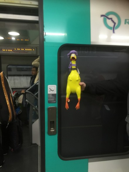 Klondike getting on a train to Disney - Paris